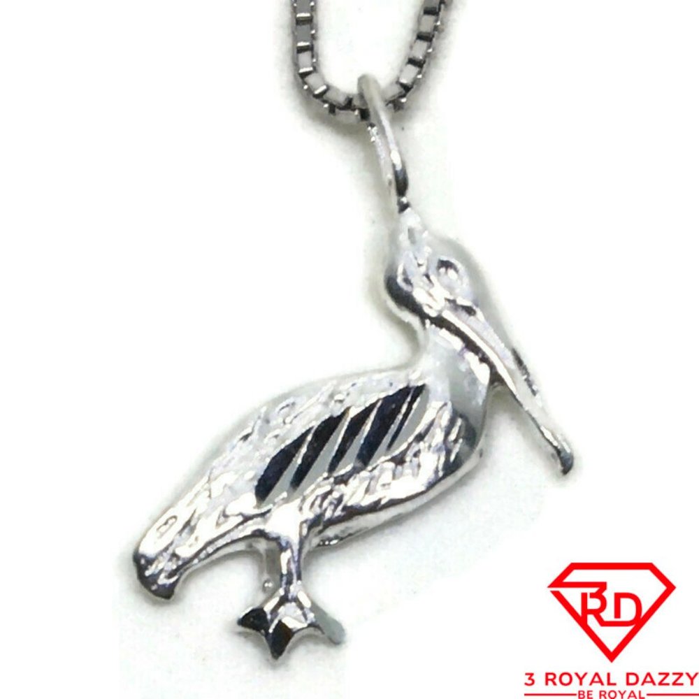 Pelican Bird 3D Pendant 925 Sterling Silver